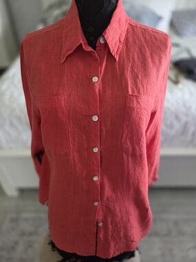 Chico's Red Linen Button-Front Shirt